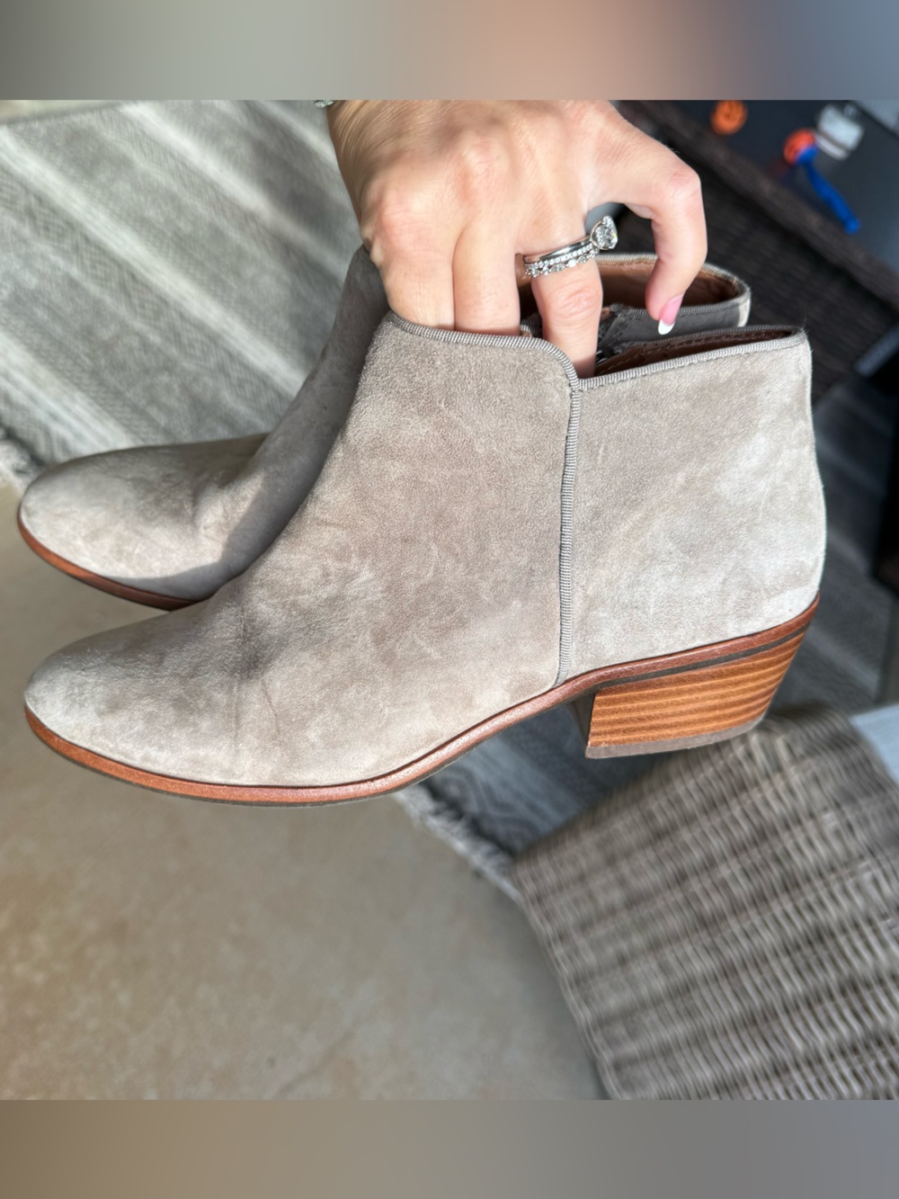 Sam Edelman Petty Ankle Booties with Almond Toe in Taupe Suede